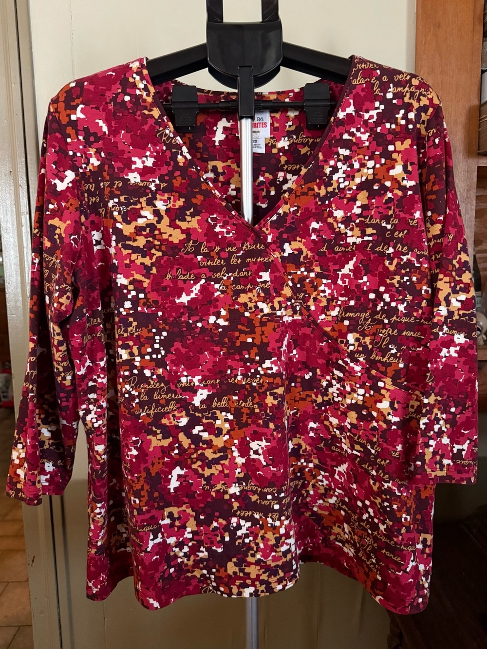 Ruby Rd. Burgundy Pink Orange Pixel Print V‑Neck Tunic -2X- Like New #78